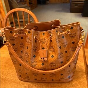 MCM monogram leather bucket bag drawstring purse vintage luxury GUC​